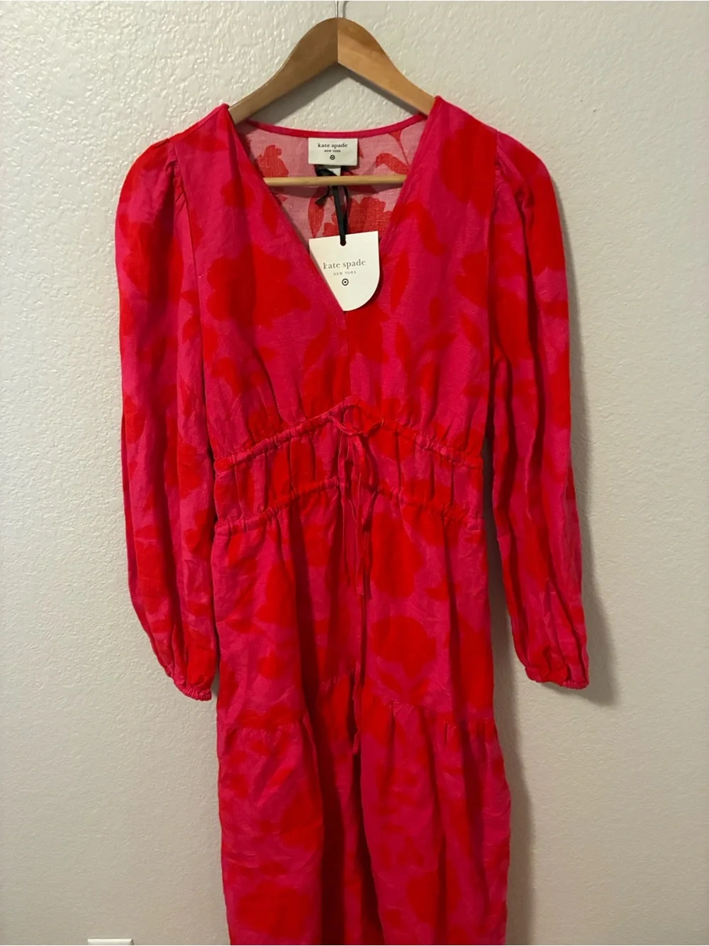 kate spade New York x Target Pink and Red Floral V-Neck Drawstring Dress